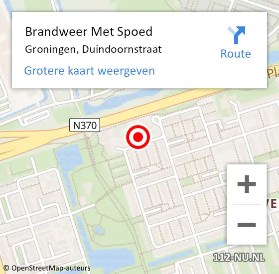 Locatie op kaart van de 112 melding: Brandweer Met Spoed Naar Groningen, Duindoornstraat op 20 februari 2022 11:15