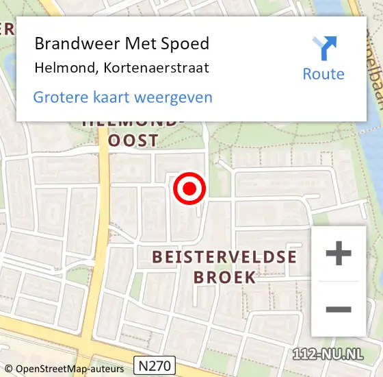 Locatie op kaart van de 112 melding: Brandweer Met Spoed Naar Helmond, Kortenaerstraat op 20 februari 2022 11:32