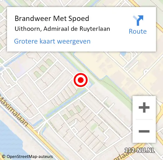 Locatie op kaart van de 112 melding: Brandweer Met Spoed Naar Uithoorn, Admiraal de Ruyterlaan op 20 februari 2022 11:37