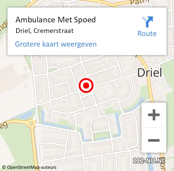 Locatie op kaart van de 112 melding: Ambulance Met Spoed Naar Driel, Cremerstraat op 20 februari 2022 11:38