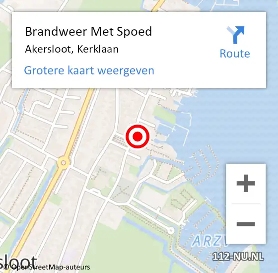 Locatie op kaart van de 112 melding: Brandweer Met Spoed Naar Akersloot, Kerklaan op 20 februari 2022 11:39