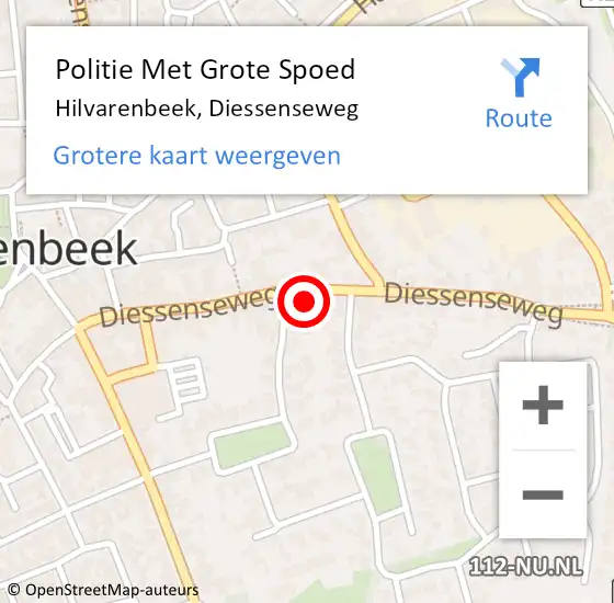 Locatie op kaart van de 112 melding: Politie Met Grote Spoed Naar Hilvarenbeek, Diessenseweg op 20 februari 2022 11:55