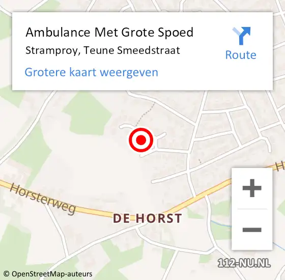 Locatie op kaart van de 112 melding: Ambulance Met Grote Spoed Naar Stramproy, Teune Smeedstraat op 20 februari 2022 11:56