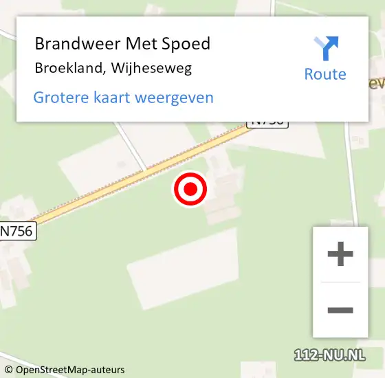 Locatie op kaart van de 112 melding: Brandweer Met Spoed Naar Broekland, Wijheseweg op 20 februari 2022 11:57