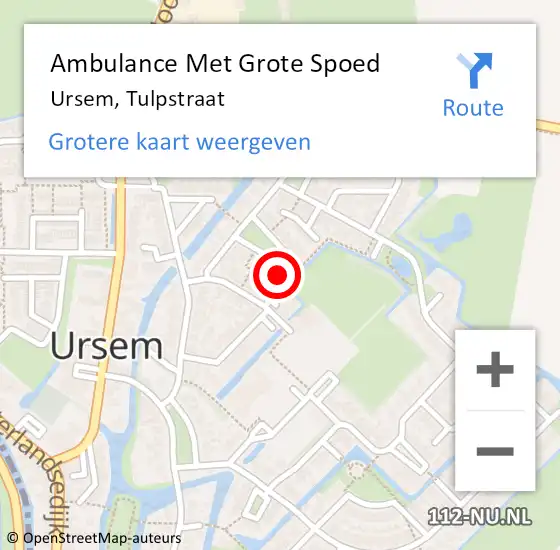 Locatie op kaart van de 112 melding: Ambulance Met Grote Spoed Naar Ursem, Tulpstraat op 20 februari 2022 12:01