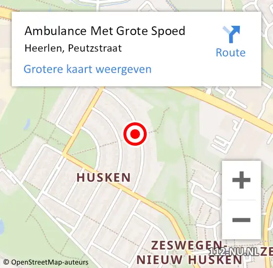 Locatie op kaart van de 112 melding: Ambulance Met Grote Spoed Naar Heerlen, Peutzstraat op 9 juli 2014 00:28