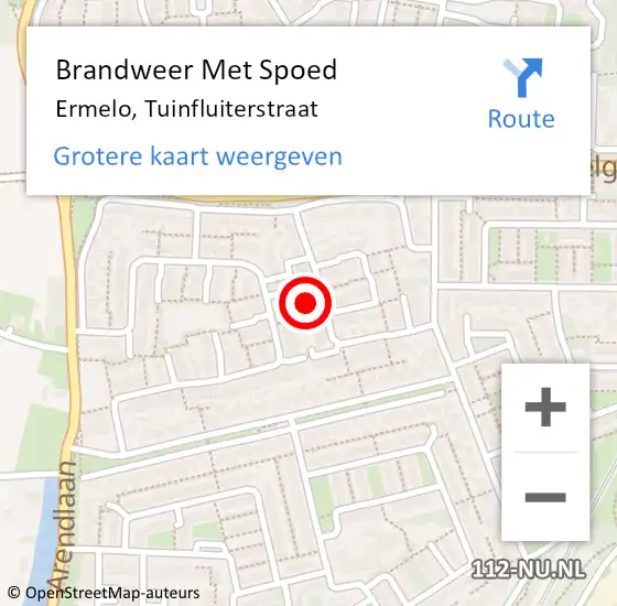 Locatie op kaart van de 112 melding: Brandweer Met Spoed Naar Ermelo, Tuinfluiterstraat op 20 februari 2022 12:06