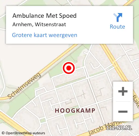 Locatie op kaart van de 112 melding: Ambulance Met Spoed Naar Arnhem, Witsenstraat op 20 februari 2022 12:28