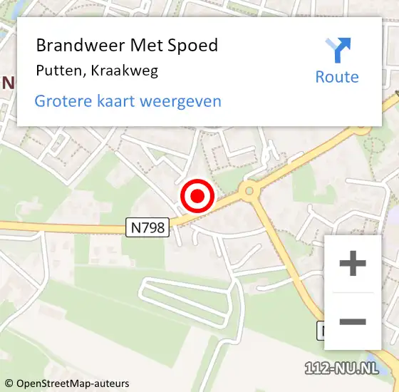 Locatie op kaart van de 112 melding: Brandweer Met Spoed Naar Putten, Kraakweg op 20 februari 2022 12:34