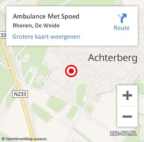 Locatie op kaart van de 112 melding: Ambulance Met Spoed Naar Rhenen, De Weide op 20 februari 2022 12:49