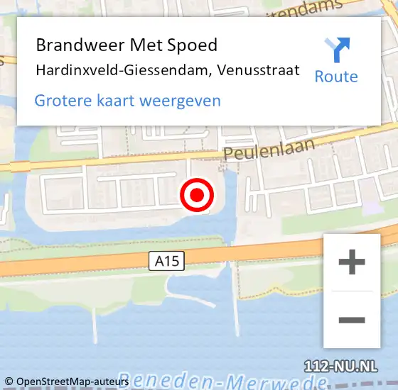 Locatie op kaart van de 112 melding: Brandweer Met Spoed Naar Hardinxveld-Giessendam, Venusstraat op 20 februari 2022 12:49