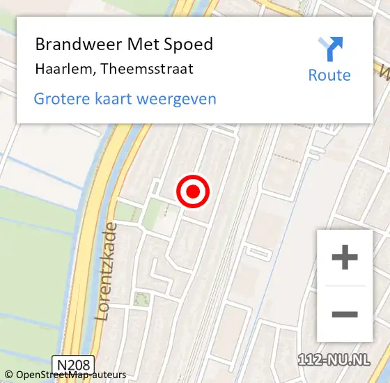 Locatie op kaart van de 112 melding: Brandweer Met Spoed Naar Haarlem, Theemsstraat op 20 februari 2022 12:53