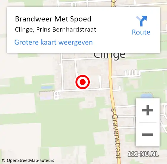 Locatie op kaart van de 112 melding: Brandweer Met Spoed Naar Clinge, Prins Bernhardstraat op 20 februari 2022 12:53