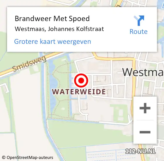 Locatie op kaart van de 112 melding: Brandweer Met Spoed Naar Westmaas, Johannes Kolfstraat op 20 februari 2022 13:05