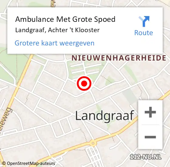 Locatie op kaart van de 112 melding: Ambulance Met Grote Spoed Naar Landgraaf, Achter 't Klooster op 9 juli 2014 00:48