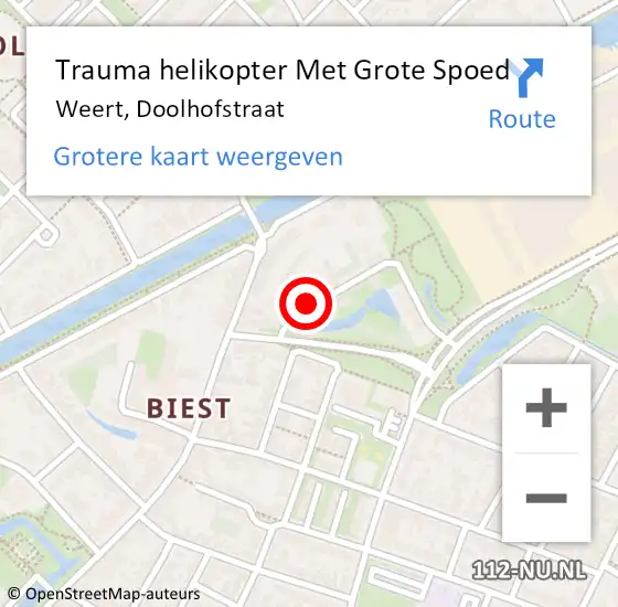 Locatie op kaart van de 112 melding: Trauma helikopter Met Grote Spoed Naar Weert, Doolhofstraat op 20 februari 2022 13:21