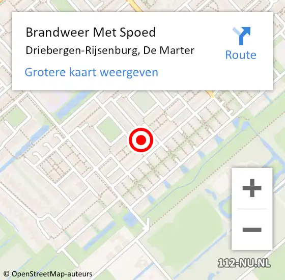 Locatie op kaart van de 112 melding: Brandweer Met Spoed Naar Driebergen-Rijsenburg, De Marter op 20 februari 2022 13:27