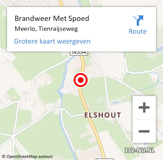 Locatie op kaart van de 112 melding: Brandweer Met Spoed Naar Meerlo, Tienraijseweg op 20 februari 2022 13:31