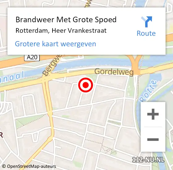 Locatie op kaart van de 112 melding: Brandweer Met Grote Spoed Naar Rotterdam, Heer Vrankestraat op 20 februari 2022 13:48