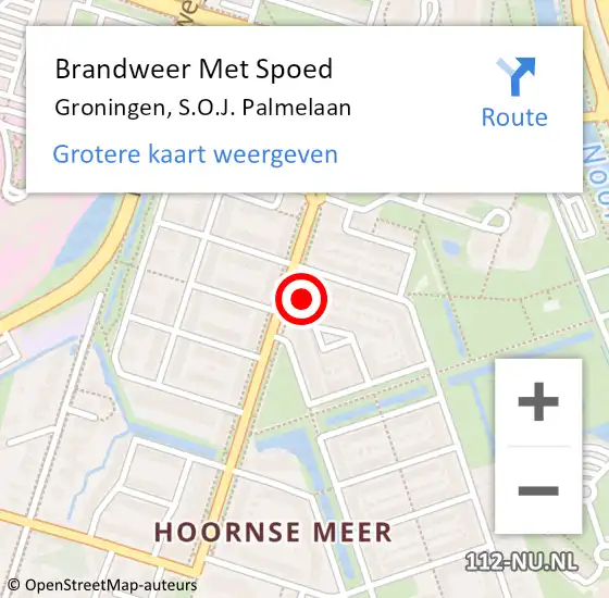 Locatie op kaart van de 112 melding: Brandweer Met Spoed Naar Groningen, S.O.J. Palmelaan op 20 februari 2022 13:48