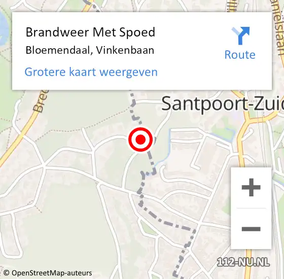 Locatie op kaart van de 112 melding: Brandweer Met Spoed Naar Bloemendaal, Vinkenbaan op 20 februari 2022 13:56