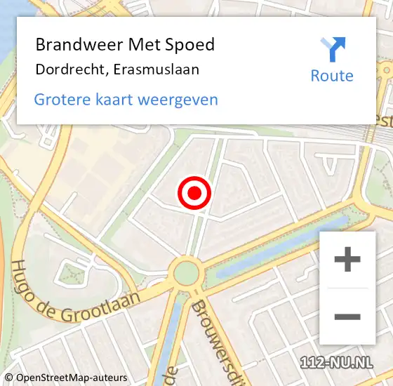 Locatie op kaart van de 112 melding: Brandweer Met Spoed Naar Dordrecht, Erasmuslaan op 20 februari 2022 13:57