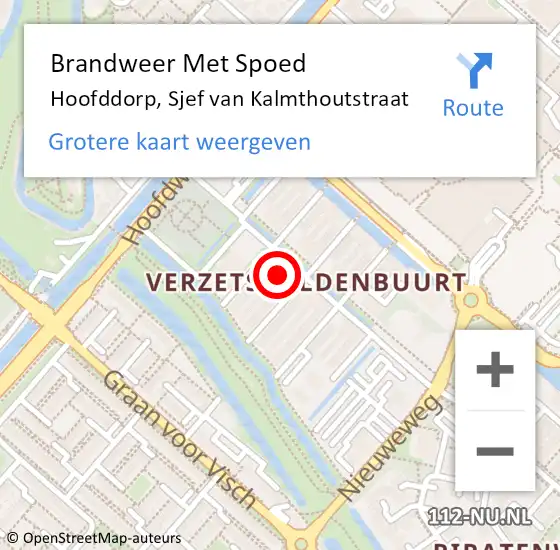 Locatie op kaart van de 112 melding: Brandweer Met Spoed Naar Hoofddorp, Sjef van Kalmthoutstraat op 20 februari 2022 13:59