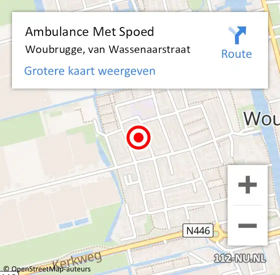 Locatie op kaart van de 112 melding: Ambulance Met Spoed Naar Woubrugge, van Wassenaarstraat op 20 februari 2022 14:00