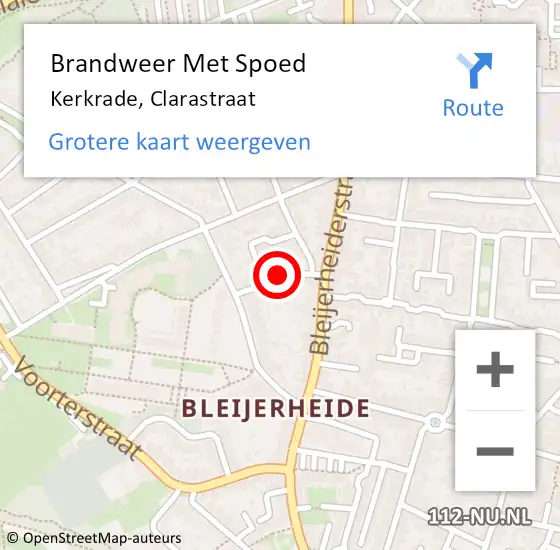 Locatie op kaart van de 112 melding: Brandweer Met Spoed Naar Kerkrade, Clarastraat op 20 februari 2022 14:08