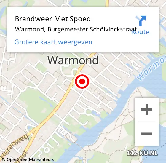 Locatie op kaart van de 112 melding: Brandweer Met Spoed Naar Warmond, Burgemeester Schölvinckstraat op 20 februari 2022 14:11