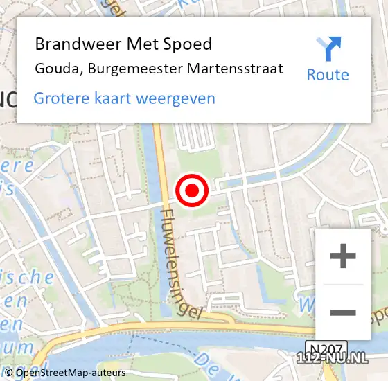 Locatie op kaart van de 112 melding: Brandweer Met Spoed Naar Gouda, Burgemeester Martensstraat op 20 februari 2022 14:12