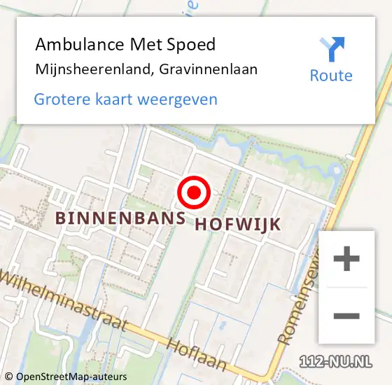 Locatie op kaart van de 112 melding: Ambulance Met Spoed Naar Mijnsheerenland, Gravinnenlaan op 20 februari 2022 14:16