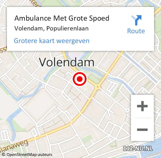 Locatie op kaart van de 112 melding: Ambulance Met Grote Spoed Naar Volendam, Populierenlaan op 20 februari 2022 14:21