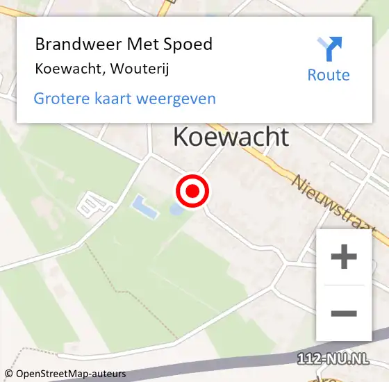 Locatie op kaart van de 112 melding: Brandweer Met Spoed Naar Koewacht, Wouterij op 20 februari 2022 14:24