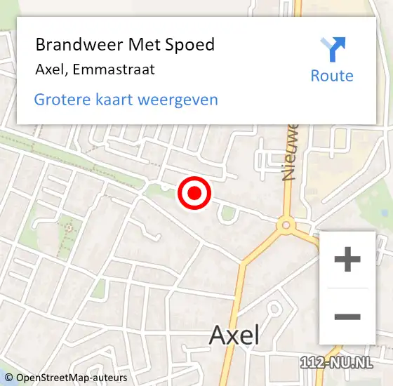 Locatie op kaart van de 112 melding: Brandweer Met Spoed Naar Axel, Emmastraat op 20 februari 2022 14:25