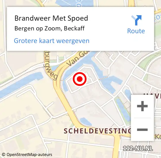 Locatie op kaart van de 112 melding: Brandweer Met Spoed Naar Bergen op Zoom, Beckaff op 20 februari 2022 14:27