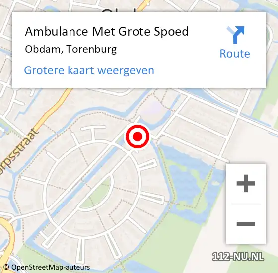 Locatie op kaart van de 112 melding: Ambulance Met Grote Spoed Naar Obdam, Torenburg op 20 februari 2022 14:34
