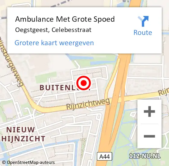 Locatie op kaart van de 112 melding: Ambulance Met Grote Spoed Naar Oegstgeest, Celebesstraat op 20 februari 2022 14:35