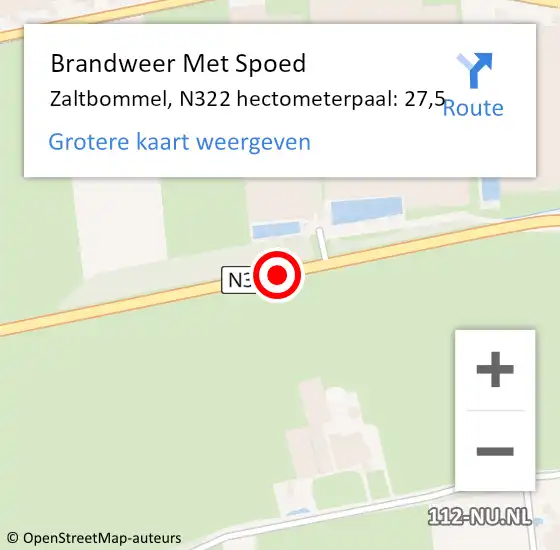 Locatie op kaart van de 112 melding: Brandweer Met Spoed Naar Zaltbommel, N322 hectometerpaal: 27,5 op 20 februari 2022 14:55