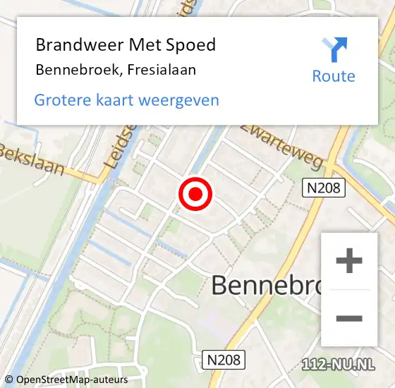 Locatie op kaart van de 112 melding: Brandweer Met Spoed Naar Bennebroek, Fresialaan op 20 februari 2022 14:59