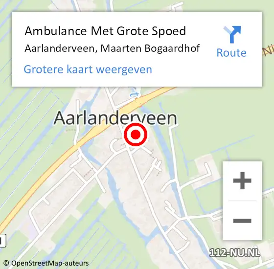 Locatie op kaart van de 112 melding: Ambulance Met Grote Spoed Naar Aarlanderveen, Maarten Bogaardhof op 20 februari 2022 15:04