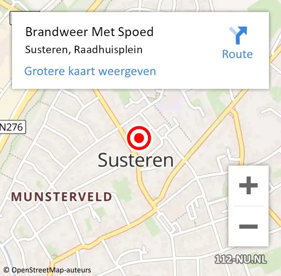 Locatie op kaart van de 112 melding: Brandweer Met Spoed Naar Susteren, Raadhuisplein op 20 februari 2022 15:19