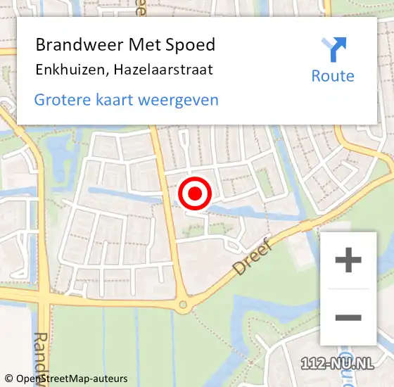 Locatie op kaart van de 112 melding: Brandweer Met Spoed Naar Enkhuizen, Hazelaarstraat op 20 februari 2022 15:20