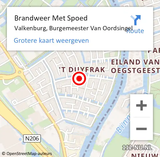 Locatie op kaart van de 112 melding: Brandweer Met Spoed Naar Valkenburg, Burgemeester Van Oordsingel op 20 februari 2022 15:21
