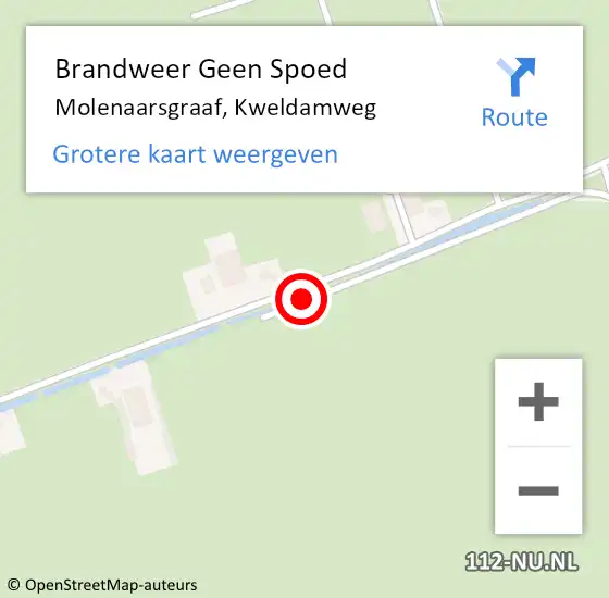 Locatie op kaart van de 112 melding: Brandweer Geen Spoed Naar Molenaarsgraaf, Kweldamweg op 20 februari 2022 15:27