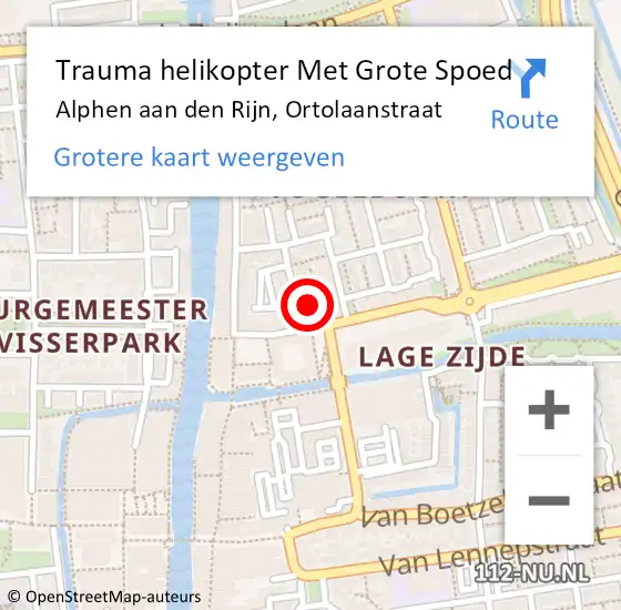 Locatie op kaart van de 112 melding: Trauma helikopter Met Grote Spoed Naar Alphen aan den Rijn, Ortolaanstraat op 20 februari 2022 15:39