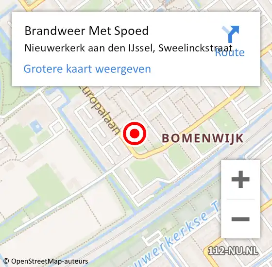 Locatie op kaart van de 112 melding: Brandweer Met Spoed Naar Nieuwerkerk aan den IJssel, Sweelinckstraat op 20 februari 2022 15:44