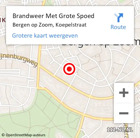 Locatie op kaart van de 112 melding: Brandweer Met Grote Spoed Naar Bergen op Zoom, Koepelstraat op 20 februari 2022 15:45