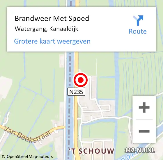 Locatie op kaart van de 112 melding: Brandweer Met Spoed Naar Watergang, Kanaaldijk op 20 februari 2022 15:59