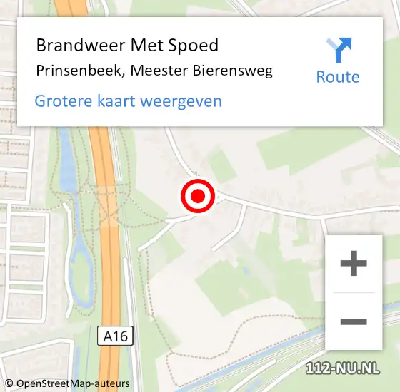 Locatie op kaart van de 112 melding: Brandweer Met Spoed Naar Prinsenbeek, Meester Bierensweg op 20 februari 2022 16:01